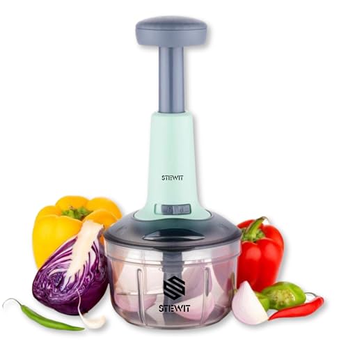 Stewit Food Chopper 900ml, Steel Large Manual Hand-Press Vegetable Chopper Mixer Cutter to Cut Onion, Salad, Tomato, Potato (Pista 650ml) - Image 1