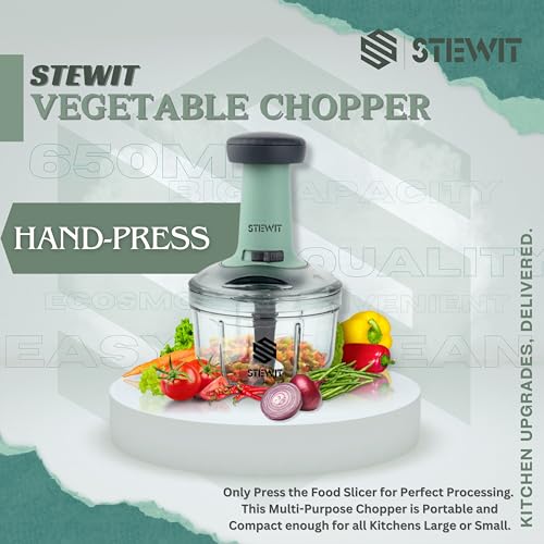 Stewit Food Chopper 900ml, Steel Large Manual Hand-Press Vegetable Chopper Mixer Cutter to Cut Onion, Salad, Tomato, Potato (Pista 650ml) - Image 2