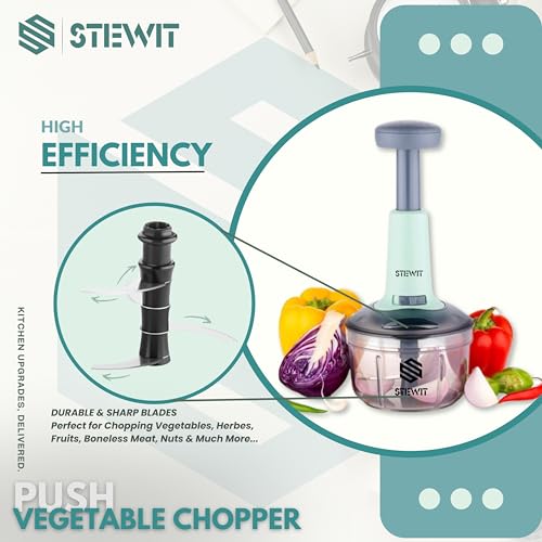 Stewit Food Chopper 900ml, Steel Large Manual Hand-Press Vegetable Chopper Mixer Cutter to Cut Onion, Salad, Tomato, Potato (Pista 650ml) - Image 4