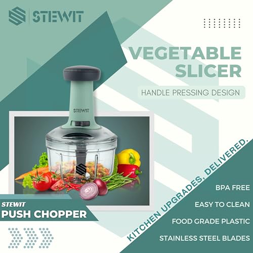 Stewit Food Chopper 900ml, Steel Large Manual Hand-Press Vegetable Chopper Mixer Cutter to Cut Onion, Salad, Tomato, Potato (Pista 650ml) - Image 3