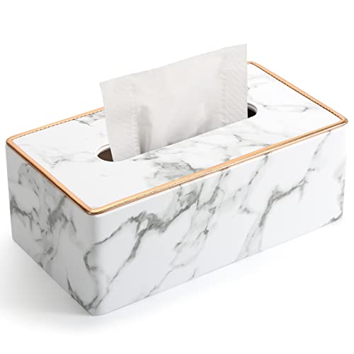 LADSTAG Tissue Box Cover, PU Leather Tissue Box Holder Rectangular Tissue Holders for Home/Office/Car Decoration 9.84"X5.23"X3.77" - Phnom Penh Marble - Image 1