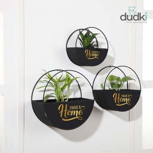 dudki Sweet Home Indoor Outdoor, Resin Unbreakable Garden Hanging Planters with Drain Hole for Plants and Flowers, (Matt Black, Set of 3) - Image 4