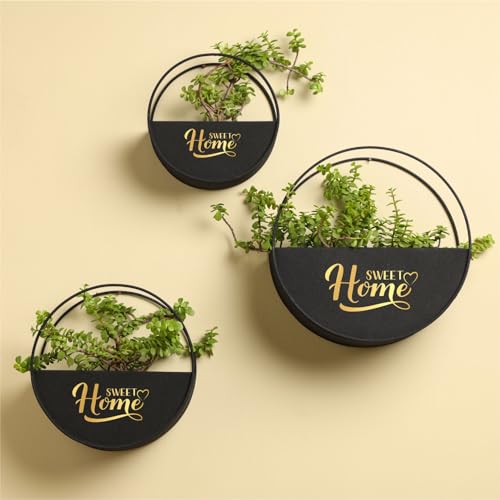 dudki Sweet Home Indoor Outdoor, Resin Unbreakable Garden Hanging Planters with Drain Hole for Plants and Flowers, (Matt Black, Set of 3) - Image 1