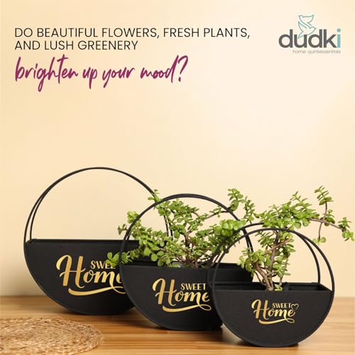 dudki Sweet Home Indoor Outdoor, Resin Unbreakable Garden Hanging Planters with Drain Hole for Plants and Flowers, (Matt Black, Set of 3) - Image 3