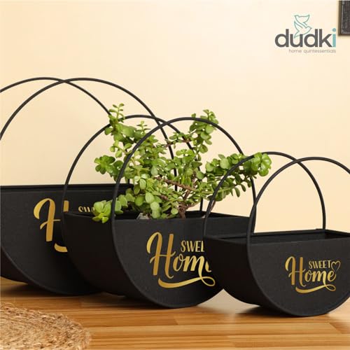 dudki Sweet Home Indoor Outdoor, Resin Unbreakable Garden Hanging Planters with Drain Hole for Plants and Flowers, (Matt Black, Set of 3) - Image 2