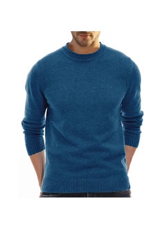 Generic Mens Knit Sweater Short Sleeve Thick Turtleneck Flower Blue  - Image 2