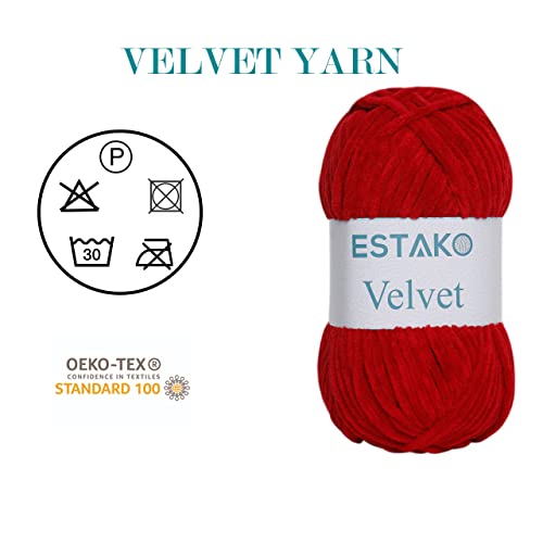 Estako Velvet Chenille Blanket amigurumi Yarn for Crocheting and Knitting Super Bulky 100 gr (132 yds) (1510 - Red) - Image 3