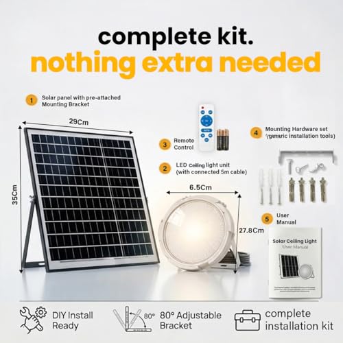 hardoll 100W Solar Indoor Ceiling Light | LiFePO4 Battery | Remote Control | Warm & Cool White | IP44 | for Homes, Shops & Sheds - Image 4