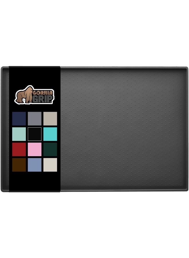غوريلا جريب حصيرة طعام الحيوانات الأليفة Gorilla Grip المقاومة للماء بنسبة 100% ذات الحواف المرتفعة والخالية من مادة BPA، حصيرة طعام القطط والكلاب تحتوي على الانسكابات وتحمي الأرضيات، مفارش طعام للقطط والكلاب ووعاء ماء، إكسسوارات الحيوانات الأليفة، 32 × 24 فحمي - Image 1