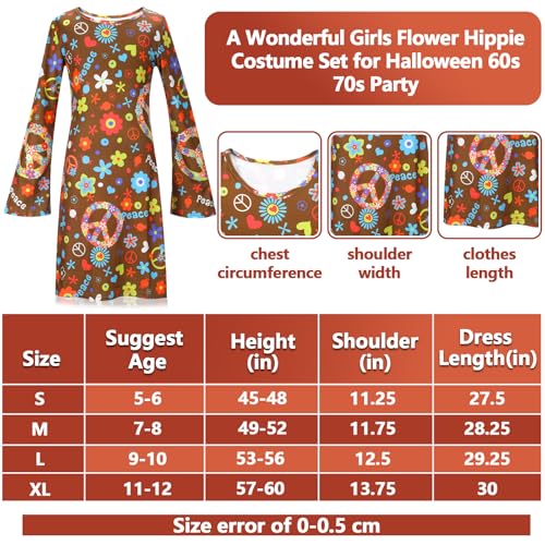 Heentan 6 Pcs Hippie Costume for Girls 70s 60s Dress Outfits for Halloween Boho Cosplay Party(Funny Style,Medium) - Image 2