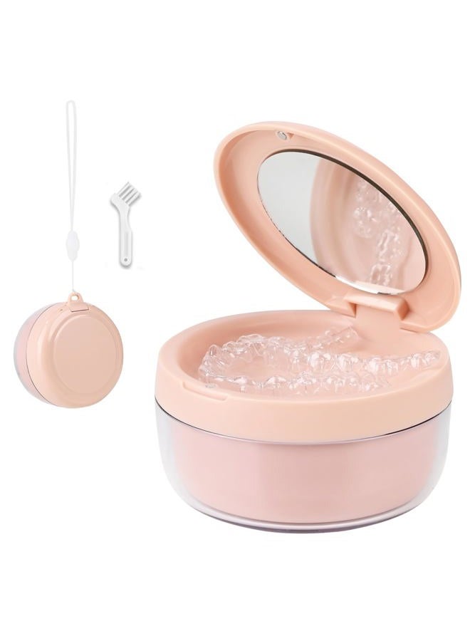 HEMILAB Denture Case, Leak Proof Denture Bath Cup, Denture Soaking Container Cups for Dentures, Retainers, Mouth Guard Storage Case, Full & Partial Denture Cleaning Holder Box with Strainer, Pink - Image 1