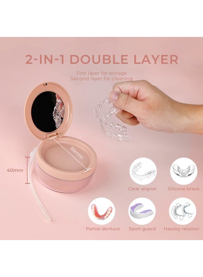 HEMILAB Denture Case, Leak Proof Denture Bath Cup, Denture Soaking Container Cups for Dentures, Retainers, Mouth Guard Storage Case, Full & Partial Denture Cleaning Holder Box with Strainer, Pink - Image 3