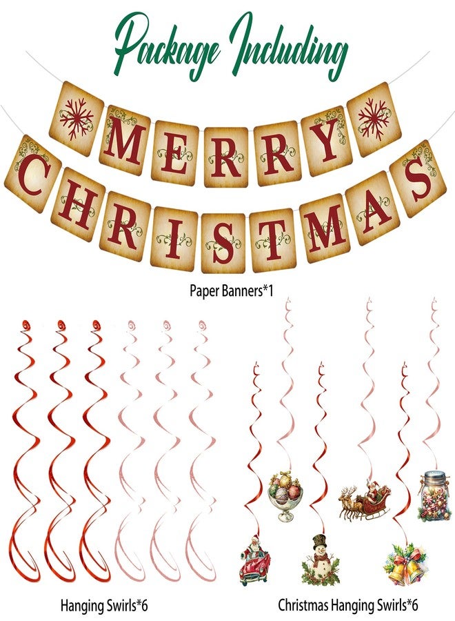 Roetyce Christmas Party Decorations, Vintage Merry Christmas Banner Balloons Hanging Swirls Kit Indoor Outdoor, Funny Home Xmas Party Supplies Photo Backdrop Background - Image 2