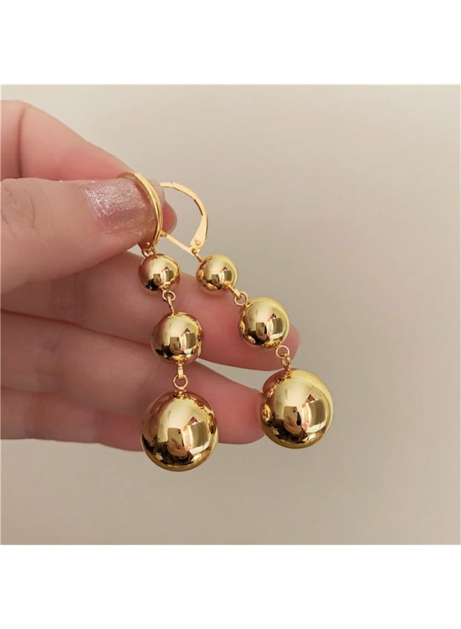 Julia Store 18K Gold Plated Ball Beads Drop Dangle Hoop Earrings for Women Trendy Statement Dangling Jewelry Earrings For Formal - Image 2