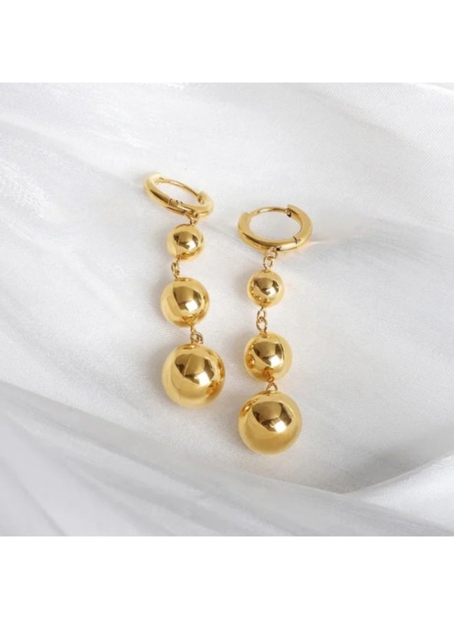 Julia Store 18K Gold Plated Ball Beads Drop Dangle Hoop Earrings for Women Trendy Statement Dangling Jewelry Earrings For Formal - Image 1