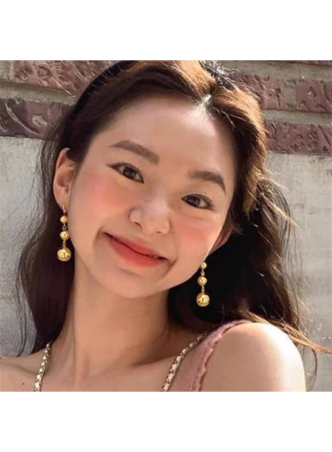 Julia Store 18K Gold Plated Ball Beads Drop Dangle Hoop Earrings for Women Trendy Statement Dangling Jewelry Earrings For Formal - Image 3