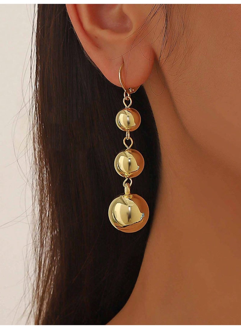 Julia Store 18K Gold Plated Ball Beads Drop Dangle Hoop Earrings for Women Trendy Statement Dangling Jewelry Earrings For Formal - Image 5
