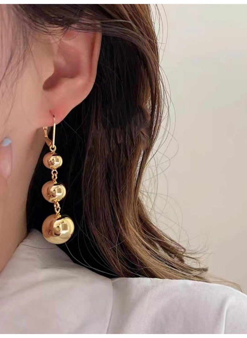 Julia Store 18K Gold Plated Ball Beads Drop Dangle Hoop Earrings for Women Trendy Statement Dangling Jewelry Earrings For Formal - Image 4
