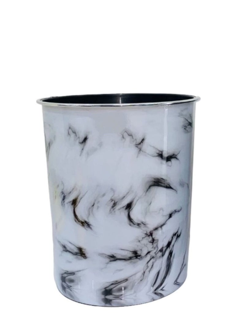 Generic - Marble Design Round Stainless Steel Top Recycling Bin for Bathroom Kitchen Bedroom Home Office Durable Stainless Steel White 5L - Image 1