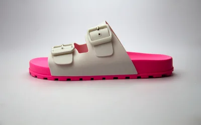 Voices Folk Women'S Birken Style Sandal With Adjustable Strap - Pink/White