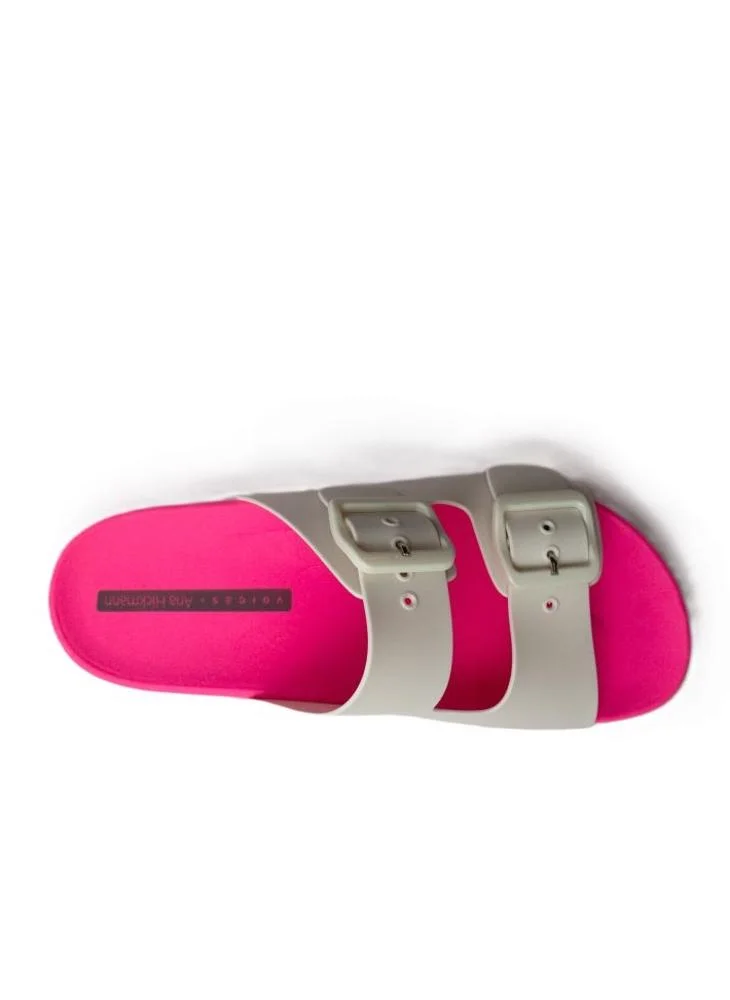 Voices Folk Women'S Birken Style Sandal With Adjustable Strap - Pink/White