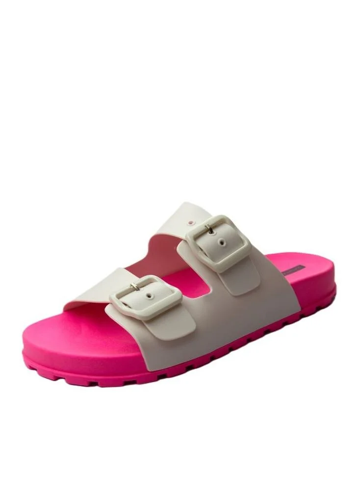 Voices Folk Women'S Birken Style Sandal With Adjustable Strap - Pink/White
