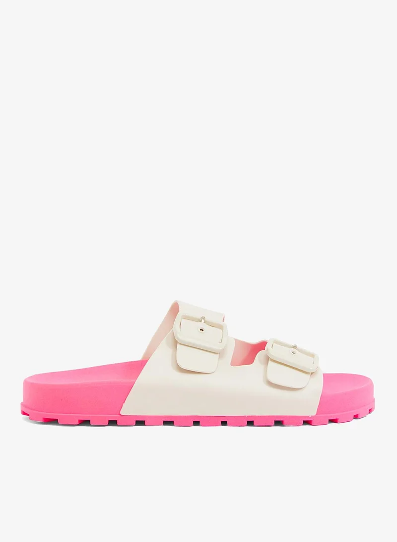Voices Folk Women'S Birken Style Sandal With Adjustable Strap - Pink/White
