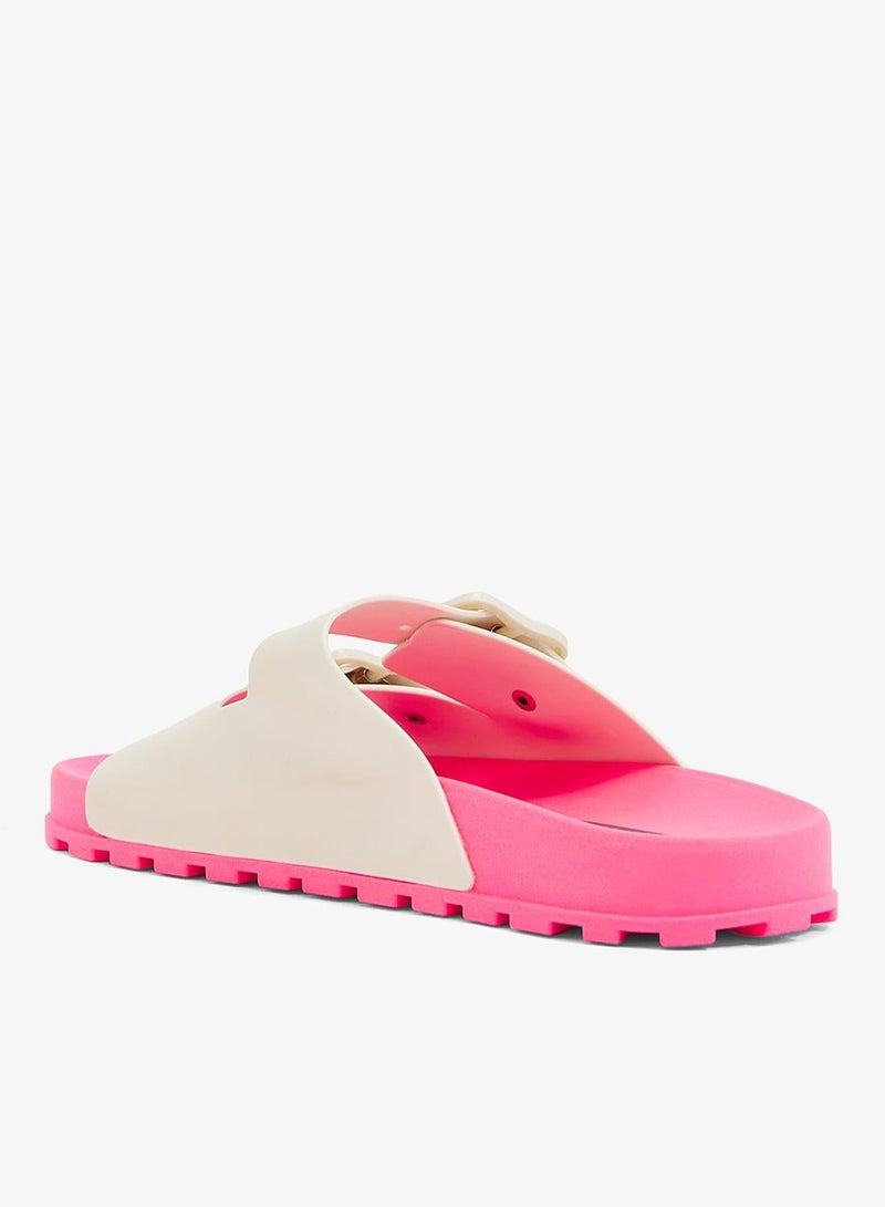 Voices Folk Women'S Birken Style Sandal With Adjustable Strap - Pink/White - Image 2