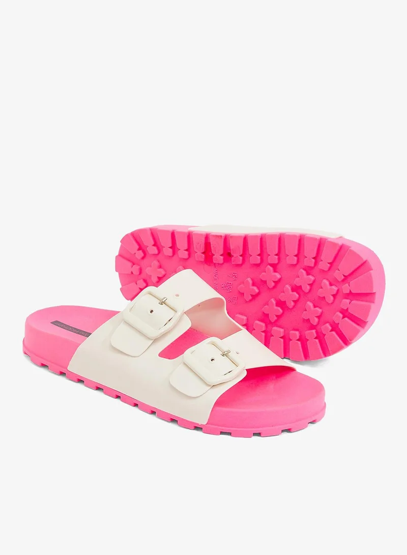 Voices Pink-Off White-Off White Folk Women'S Birken Style Sandal With Adjustable Strap - Pink/White for Women | Best Price UAE