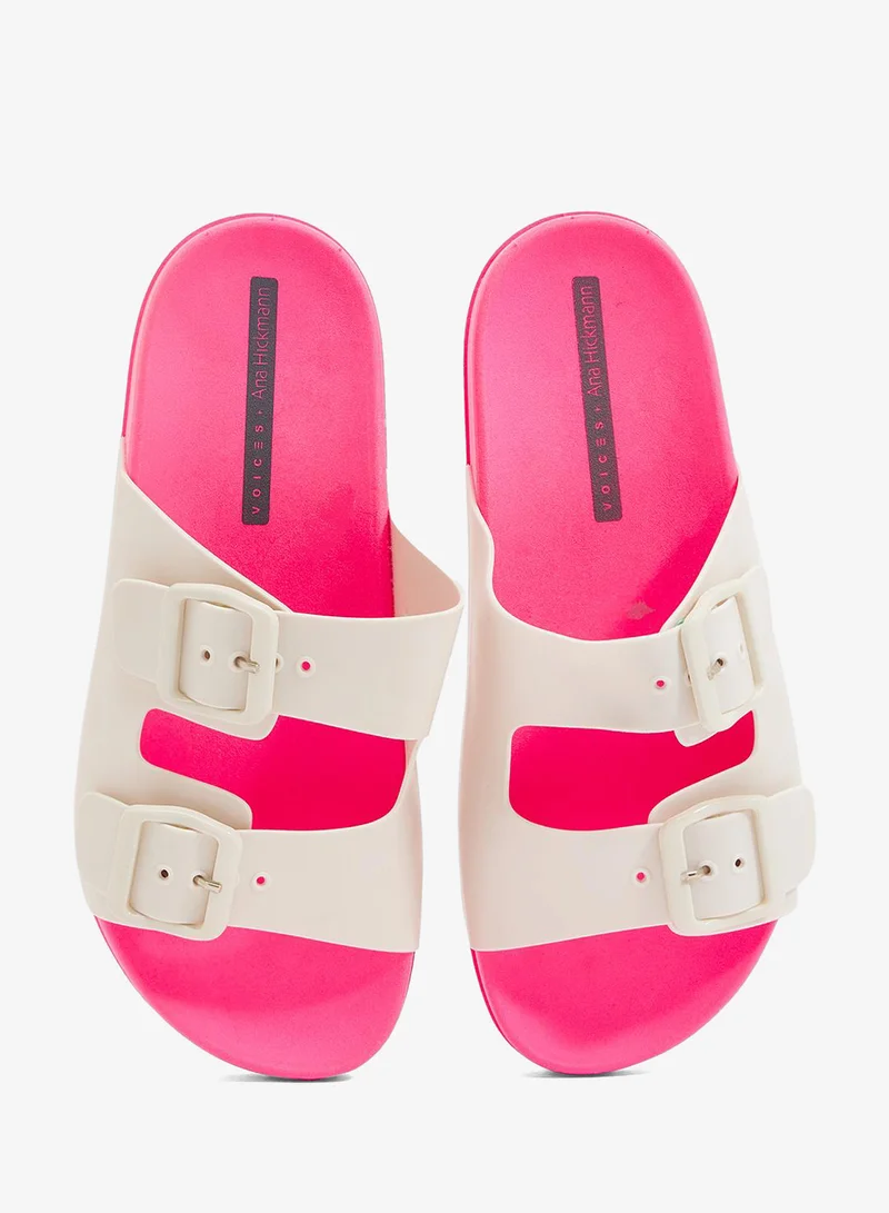 Voices Pink-Off White-Off White Folk Women'S Birken Style Sandal With Adjustable Strap - Pink/White for Women | Best Price UAE