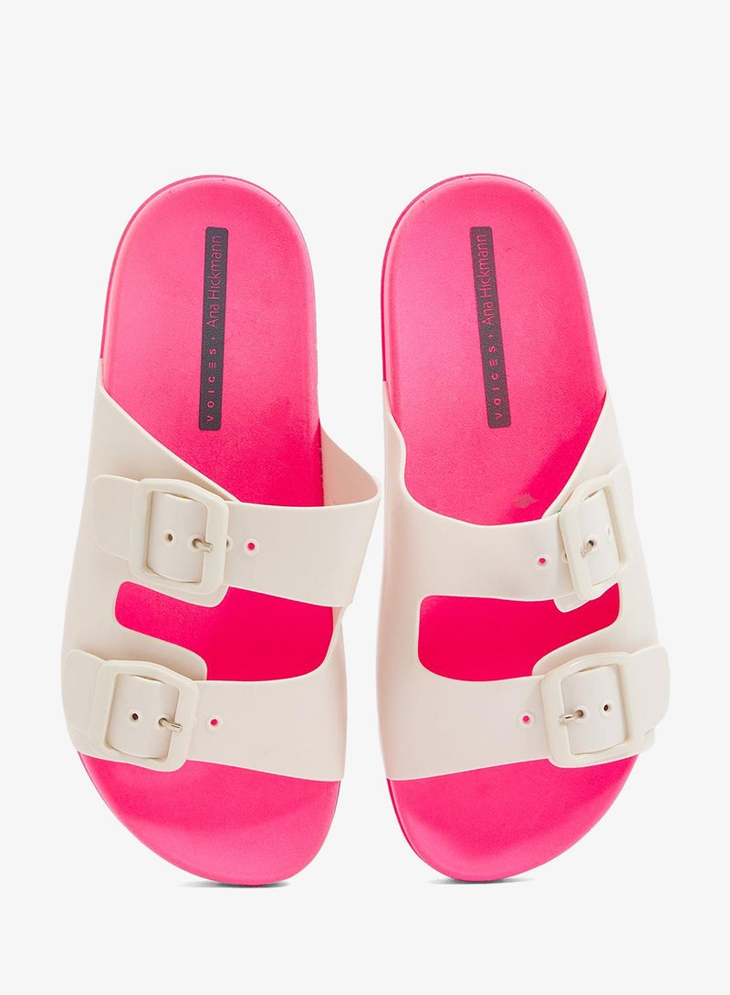 Voices Folk Women'S Birken Style Sandal With Adjustable Strap - Pink/White - Image 4