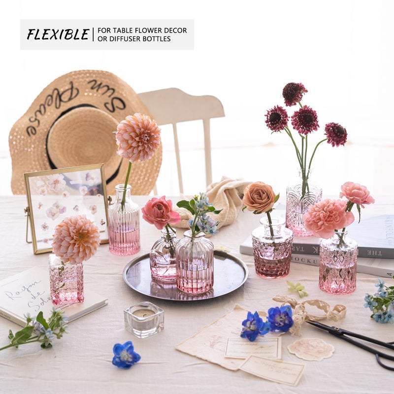SUPMIND 12Pcs Glass Bud Vase Set, Small Flower Vase for Centerpieces, Pink Bud Vases in Bulk, Mini Vintage Vase for Rustic Wedding Decorations - Image 4