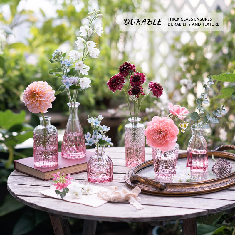 SUPMIND 12Pcs Glass Bud Vase Set, Small Flower Vase for Centerpieces, Pink Bud Vases in Bulk, Mini Vintage Vase for Rustic Wedding Decorations - Image 2