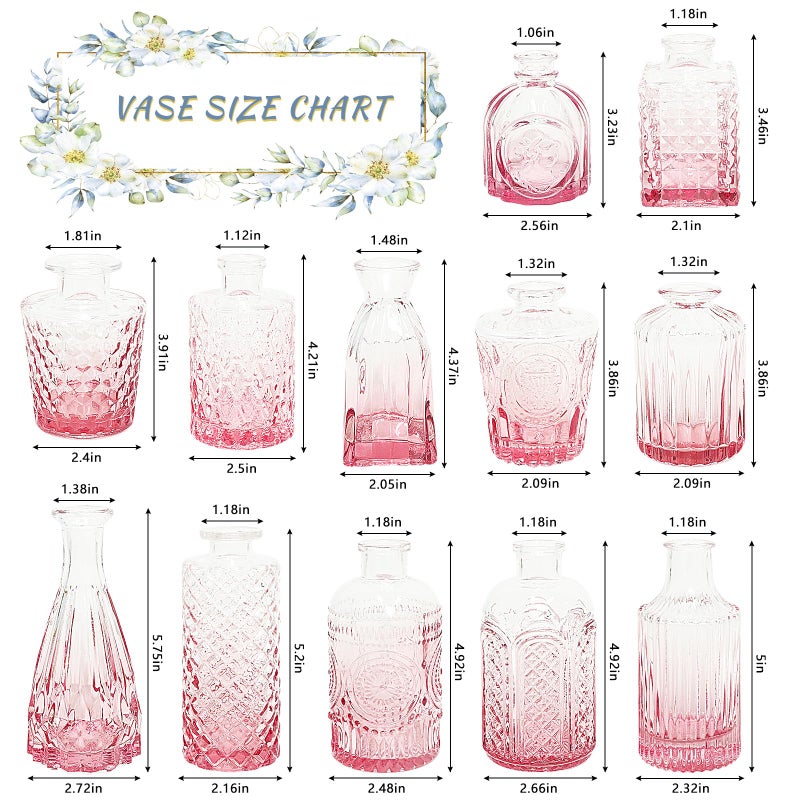 SUPMIND 12Pcs Glass Bud Vase Set, Small Flower Vase for Centerpieces, Pink Bud Vases in Bulk, Mini Vintage Vase for Rustic Wedding Decorations - Image 3
