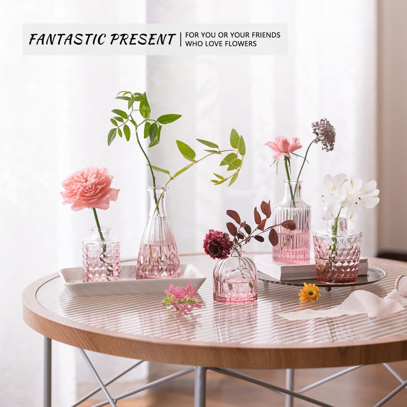 SUPMIND 12Pcs Glass Bud Vase Set, Small Flower Vase for Centerpieces, Pink Bud Vases in Bulk, Mini Vintage Vase for Rustic Wedding Decorations - Image 5