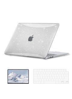 3 in 1 Bundle Case Compatible with MacBook Air 13.6 2025 M4 Chip A3240/ 2024 M3 Chip A3113 /2022 M2 Chip A2681, Smooth Plastic Hard Shell Case with Screen Protector &Keyboard Cover Skin, Sparkly Clear