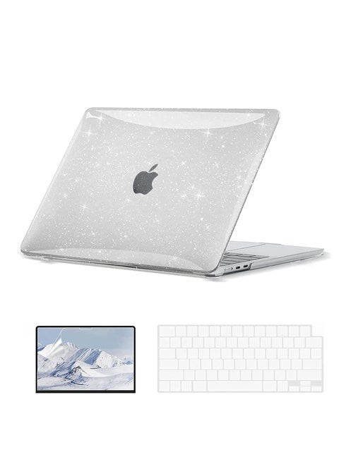 3 in 1 Bundle Case Compatible with MacBook Air 13.6 2025 M4 Chip A3240/ 2024 M3 Chip A3113 /2022 M2 Chip A2681, Smooth Plastic Hard Shell Case with Screen Protector &Keyboard Cover Skin, Sparkly Clear