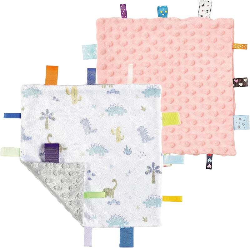 CREVENT Security Blanket for Babies, Soft Baby Lovey Comforter, Sensory Plush Blanket for Baby Girls, Calming Sleep Companion, 10" x 10" 2pcs - Image 1