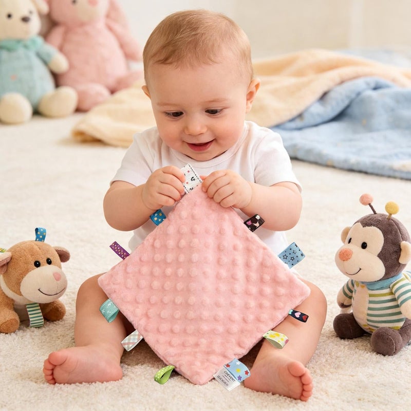 CREVENT Security Blanket for Babies, Soft Baby Lovey Comforter, Sensory Plush Blanket for Baby Girls, Calming Sleep Companion, 10" x 10" 2pcs - Image 3