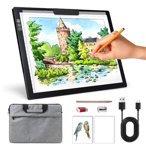 Zocelight Rechargeable A4 Light Box with Padded Case,led Light pad with Built-in Stand & Clip,6 Levels of Brightness lightbox for tracing,Diamond Painting.Light Table for Artists,Drawing,Sketching,Animation - Image 1