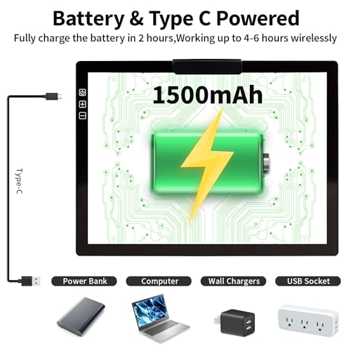 Zocelight Rechargeable A4 Light Box with Padded Case,led Light pad with Built-in Stand & Clip,6 Levels of Brightness lightbox for tracing,Diamond Painting.Light Table for Artists,Drawing,Sketching,Animation - Image 3