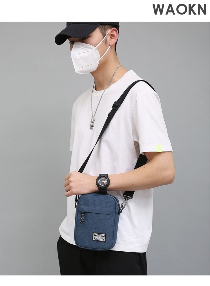 WAOKN Mens woman Crossbody Bag Shoulder Bag with Adjustable Strap and Top Handle Multi-layer Functional New Trends Fashion Handbag ,Fashionable and lightweight mini crossbody shoulder bag,Leisure sports small square bag,blue. - Image 3