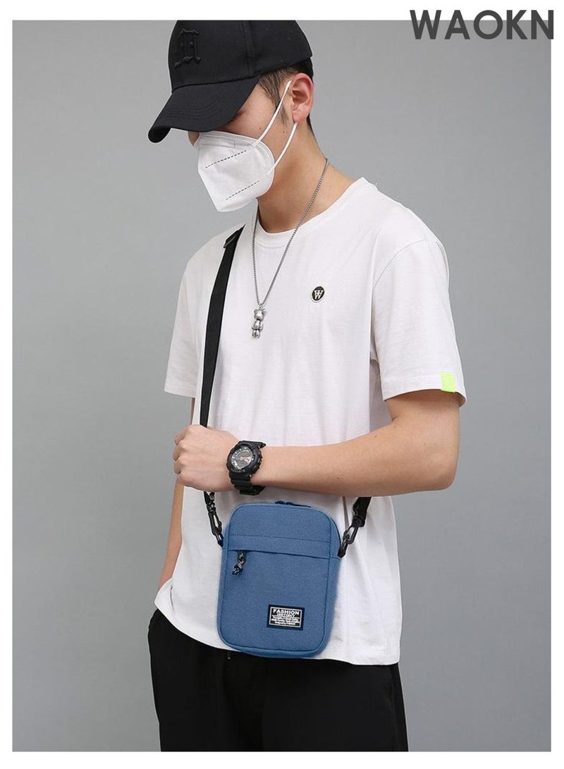 WAOKN Mens woman Crossbody Bag Shoulder Bag with Adjustable Strap and Top Handle Multi-layer Functional New Trends Fashion Handbag ,Fashionable and lightweight mini crossbody shoulder bag,Leisure sports small square bag,blue. - Image 5