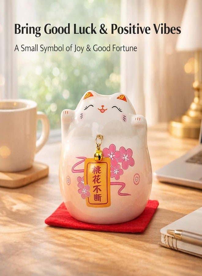 kcrygogo Pink Maneki Neko Lucky Cat – Japanese Ceramic Fortune Cat Figurine for Wealth, Love & Good Luck – Cute Desk Ornament & Travel Gift for Her - Image 3