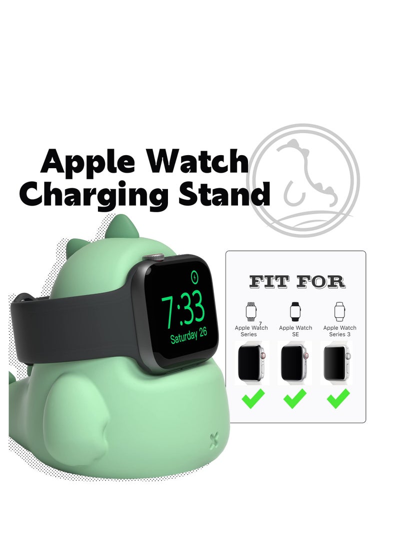 SYOSI Charger Stand Compatible with Apple Watch Series 7/6/SE/5/4/3/2/1 (45mm, 44mm, 42mm, 41mm, 40mm, 38mm),Dinosaur iWatch Charging Dock,Supports Nightstand Mode,Mint Green - Image 3