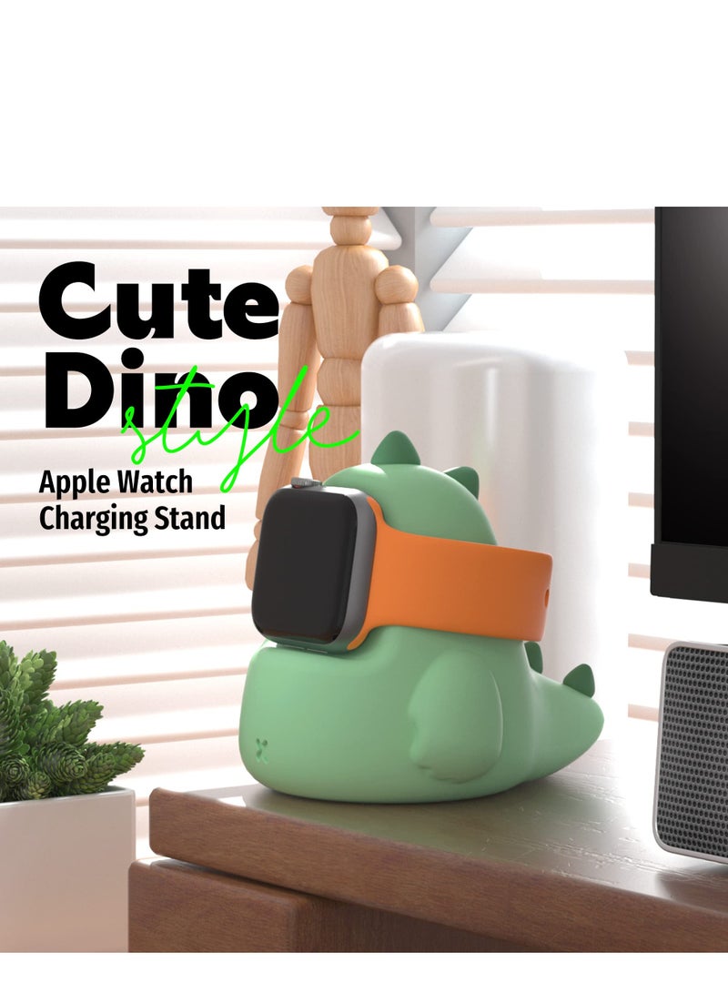 SYOSI Charger Stand Compatible with Apple Watch Series 7/6/SE/5/4/3/2/1 (45mm, 44mm, 42mm, 41mm, 40mm, 38mm),Dinosaur iWatch Charging Dock,Supports Nightstand Mode,Mint Green - Image 2