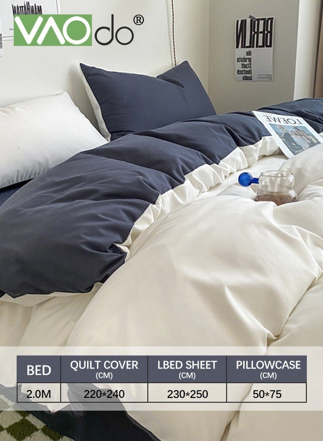 فاو دو طقم لحاف مقاس كينج 4 قطع مجموعة مفروشات لحاف مناسبة لجميع المواسم مجموعات الفراش مزدوجة الجوانب ومزدوجة اللون قطن مريح مسامي مغسول وقابل للغسل في الغسالة غطاء لحاف 220*240 سم - Image 3