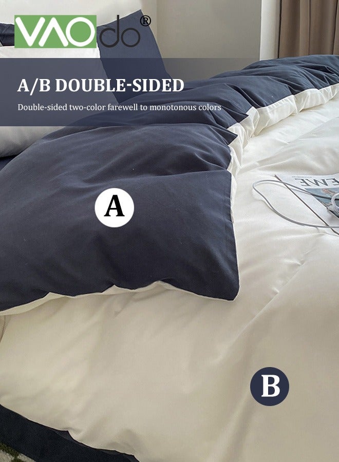 فاو دو طقم لحاف مقاس كينج 4 قطع مجموعة مفروشات لحاف مناسبة لجميع المواسم مجموعات الفراش مزدوجة الجوانب ومزدوجة اللون قطن مريح مسامي مغسول وقابل للغسل في الغسالة غطاء لحاف 220*240 سم - Image 4
