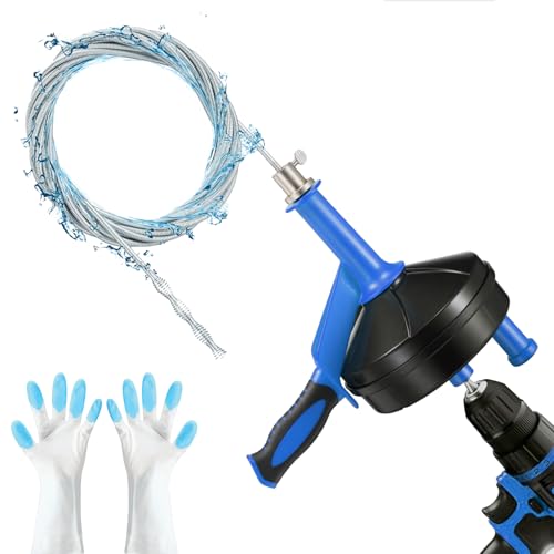 BACEYIOU Drain Auger, Clog Remover with Drill Adapter, 25 Feet Flexible Plumbing Snake Use Manually or Powered for Kitchen, Bathrom and Shower Sink, Comes with Gloves (blue) - Image 1