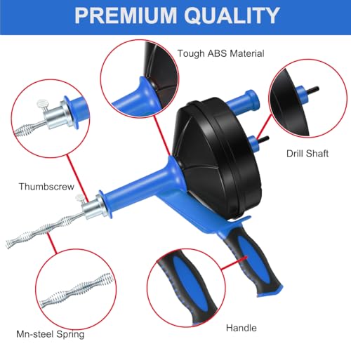 BACEYIOU Drain Auger, Clog Remover with Drill Adapter, 25 Feet Flexible Plumbing Snake Use Manually or Powered for Kitchen, Bathrom and Shower Sink, Comes with Gloves (blue) - Image 2